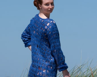 Sweater, Blue Casual Top,  Felted sweater, Wool Jacket Handmade, Felted blouse, Blue Top, Oversized Blue Sweater