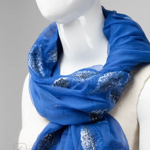 Elegant Blue nuno felted shawl scarf Handmade silk and wool Special Occasion image 3