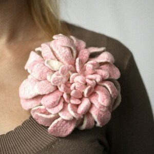 Flower Brooch Hand felted Dahlia White and Pink Large flower brooch image 4