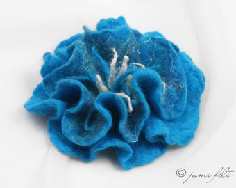 Felted Rose Flower Brooch, Turquoise brooch, felted flower, pin flower, felt brooch, gift for her