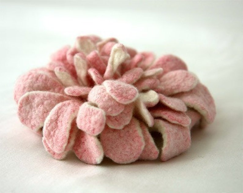 Flower Brooch Hand felted Dahlia White and Pink Large flower brooch image 2