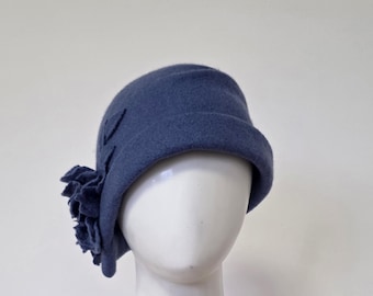 Blue cloche hat, Felt Hat, Blue Merino wool hat, Designer hat, Blue wool hat, Cosy hat, Felted cloche wool hat