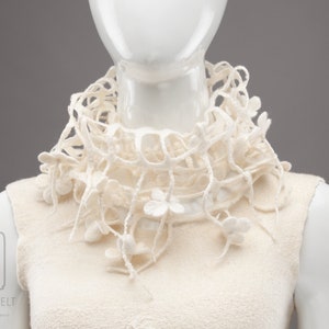Loop Scarf, Tube Scarf, Felt snood,Felted Collar, Loop scarf, Wool Infinity Scarf, Wrap Scarf, Hooded Scarf, Milk white Snood, Gift under 50