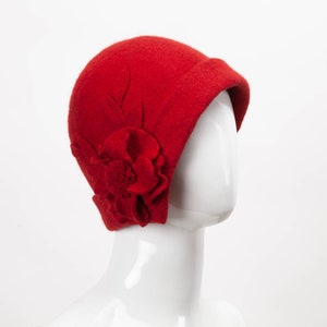 Cloche hat, Felt Hat, Merino wool hat, Designer hat, Red wool hat, Cozy hat, Felted cloche wool hat