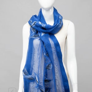 Elegant Blue nuno felted shawl scarf Handmade silk and wool Special Occasion image 7