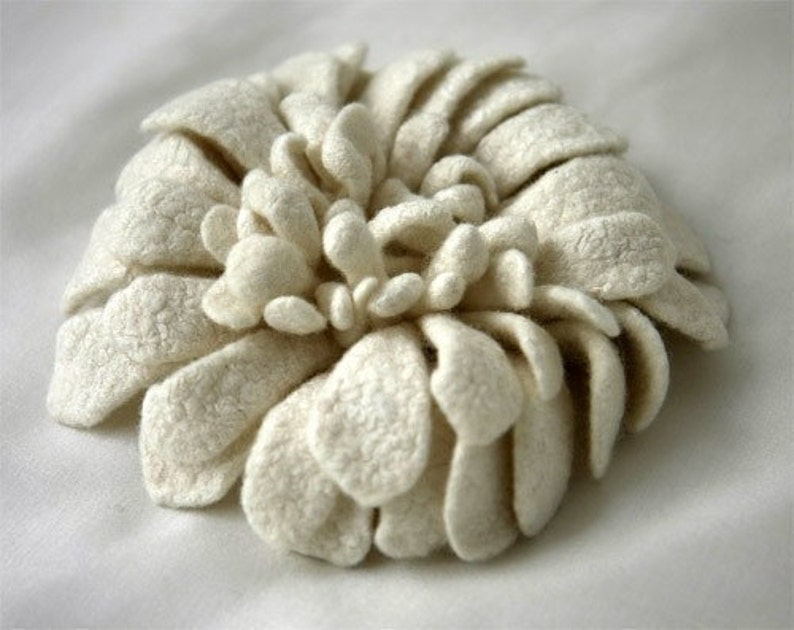 Felted Brooch Hand felted Dahlia Flower Brooch Milk White Gift guide image 2