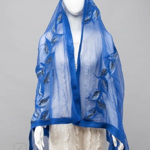 Elegant Blue nuno felted shawl scarf Handmade silk and wool Special Occasion image 4