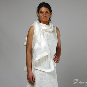 Nuno felted scarf White leaves petals Handmade Silk and wool Gift for Mum image 4