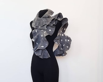 Scarf,grey dotted scarf, wool handfelted scarf, Gift for her, Christmas gift