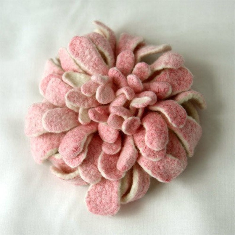 Flower Brooch Hand felted Dahlia White and Pink Large flower brooch image 3