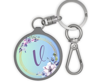 Étiquette florale lettre V pour porte-clés