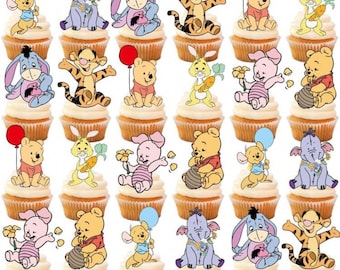 24 Winnie the Pooh toppers, Winnie the Pooh birthday, Winnie the Pooh party, Winnie the Pooh cupcakes, Winnie the Pooh, Pooh Bear toppers