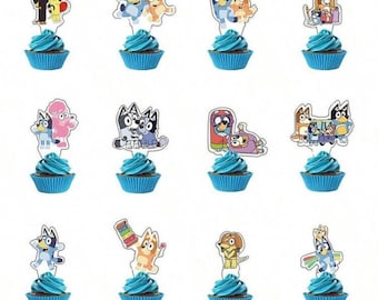 12Blue cupcake toppers, Blue party picks, Blue favors, Blue birthday party, Blue treats, Character cupcake toppers, Blue, Blueytable