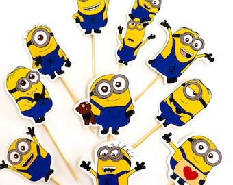 Cupcake toppers, Little cartoon guys toppers,  Blue and yellow cupcake toppers