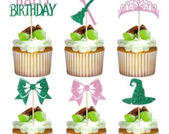 12 Wicked Cupcake Toppers, Pink and Green Party Decorations, 12 Pack, Wicked cupcakes, Wicked favors, Wicked birthday, Wicked party, Wicked