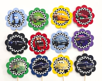 12 Cars cupcake toppers, Cars birthday toppers, Cars party, Cars cupcakes, Cars birthday party, Cars, Cars favors, Cars decorations