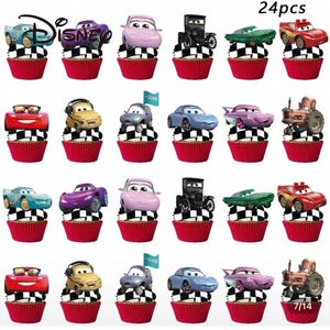 24 Cars cupcake toppers, Cars birthday toppers, Cars party, Cars cupcakes, Cars birthday party, Cars, Cars favors, Cars decorations