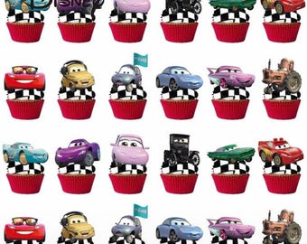 24 Cars cupcake toppers, Cars birthday toppers, Cars party, Cars cupcakes, Cars birthday party, Cars, Cars favors, Cars decorations