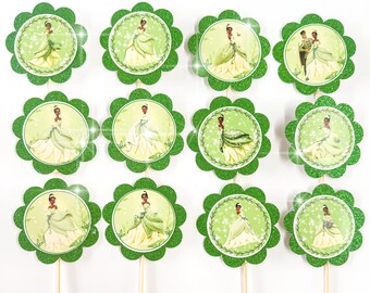 12 Princess Tiana toppers, Princess Tiana party, Princess Tiana birthday, Prince Naveen toppers, Princess and the frog party, Princess party