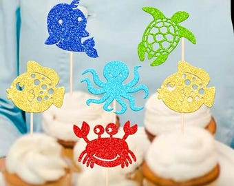 Sea Creature party, Under the sea party, Fish party, Sea toppers, Under the Sea toppers, Fish toppers, Sea cupcake toppers,