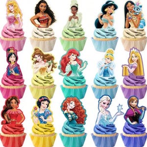 15 Princess cupcakes, Princess party, Princess birthday, Princess toppers, Princess table, Princess favor, Princess thank you Princess decor