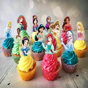 15 Princess cupcake toppers, Princess Birthday, Princess party, Princess favors, Princess cake, Princess thank you, Princess treats, Girly