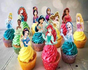 15 Princess cupcake toppers, Princess Birthday, Princess party, Princess favors, Princess cake, Princess thank you, Princess treats, Girly