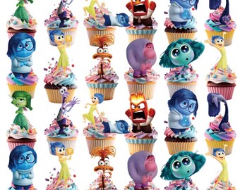 24 Inside Out Toppers, Inside out party, Inside Out birthday, Inside Out treats, Inside Out favors, Inside Out Movie party, Inside Out