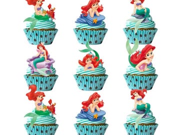 12 Little Mermaid toppers, Little Mermaid party, Little Mermaid cupcakes, Ariel toppers, Ariel cupcakes, Ariel favors, Little Mermaid cake