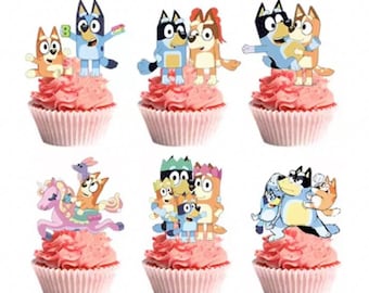 24 Blue cupcake toppers, Blue party picks, Blue favors, Blue birthday party, Blue treats, Character cupcake toppers, Blue, Blueytable
