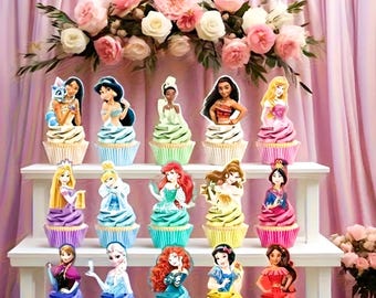 15 Princess toppers, Princess party, Princess cupcakes, Princess birthday, Princess shower, Princess decorations, Princess favors, Princess