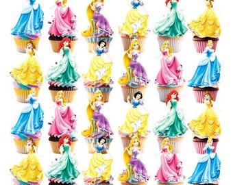 24 Princess toppers, Princess cupcakes, Princess party, Princess Birthday, Princess shower, Princess treats, Princess favors, Princess