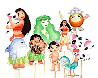 9 Moana Cupcake Toppers, Birthday Party Picks (9 Pack), Moana party, Moana favors, Moana cupcakes, Moana birthday, Moana favors