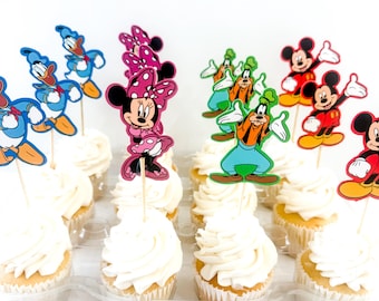 24 Mickey and Minnie toppers, Mickey, Minnie, Daffy, Pluto Party, Mickey toppers, Minnies toppers, Mickey and Minnie friends birthday Mickey