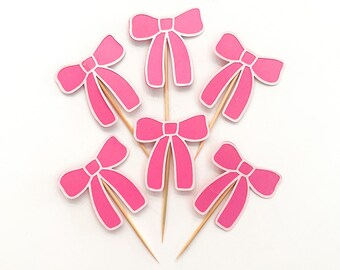 Bow toppers, Bow party, Pink girtly bow toppers, Pink Bow decorations, Pink Bows, Pink girl head party, Pink bow bunting, tie the knot party