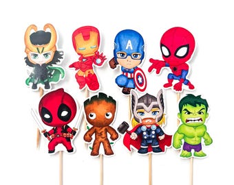 8 Super Hero toppers,  Super Hero cupcakes, Super Hero party picks, Super Hero party, Super Hero birthday, Super Hero, Super Hero cake