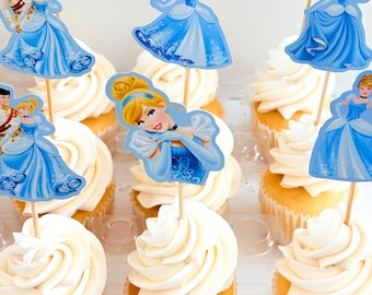 12 Cinderella toppers, Cinderella Party, Cinderella Birthday, Cinderella favors, Cinderella party picks, Cinderella cupcakes, Princess party