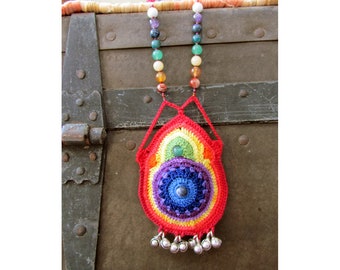 Crochet Mandala Necklace with Chakra Beads