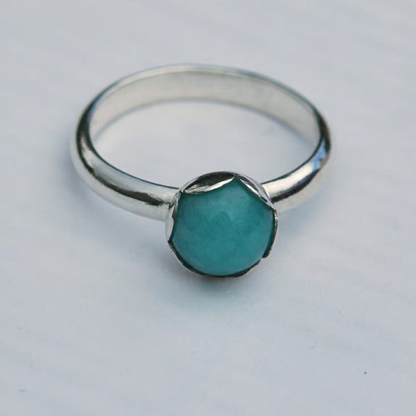 Peruvian Amazonite Ring with Sterling Silver, Hallmarked, size Q