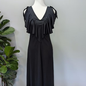 1970&#39;s Black Ruffled V-neck Maxi Dress - Women&#39;s size 5/XS
