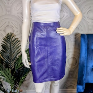 1980&#39;s Bright Purple Leather Pencil Skirt - Women&#39;s Size 7/8/S