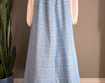 1970's Light Blue Chevron Maxi Skirt - Women's Size S