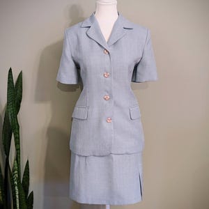 1970&#39;s/1980&#39;s Light Blue Half Sleeve Blazer & Skirt Suit - Women&#39;s Size L