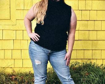 Top de cuello alto texturizado de los años 1990/2000 - Talla XL para mujer