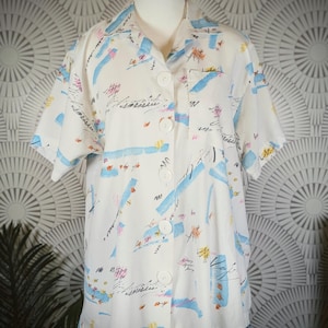 1980&#39;s Abstract Print Short Sleeve Button Down Tee - Gender Neutral - Size L/XL