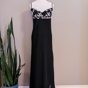 1990&#39;s/2000&#39;s Black & White Floral Babydoll Slip Dress - Women&#39;s Size 14/XL