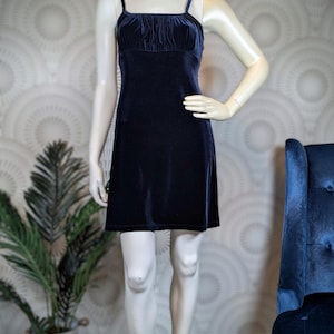 1990&#39;s Blue Velvet Spaghetti Strap Mini Dress - Women&#39;s Size S/M