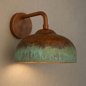 Oxidized Copper Wall Sconce – Rustic Green Patina, Indoor/Outdoor Light