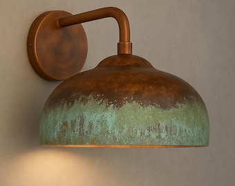 Oxidized Copper Wall Sconce – Rustic Green Patina, Indoor/Outdoor Light