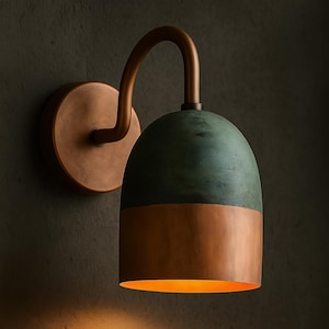 Outdoor Copper Sconce Light: Oxidized Green Patina Pendant